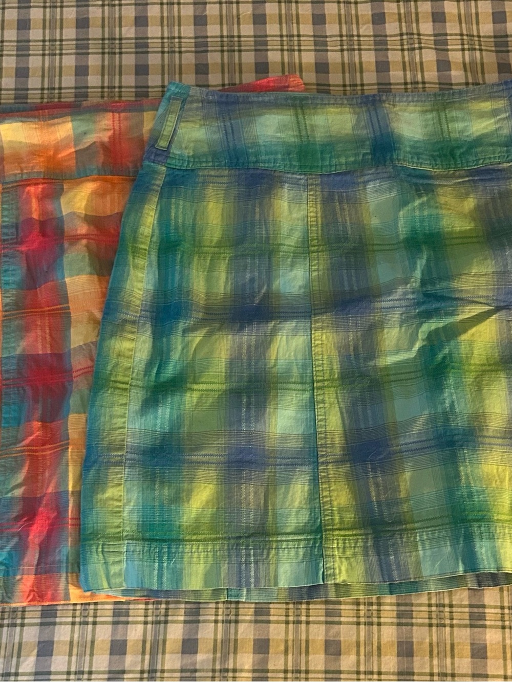Plaid Multicolor Summer Skorts (bundle) - Green & Blue Plaid/Green&Orange Plaid